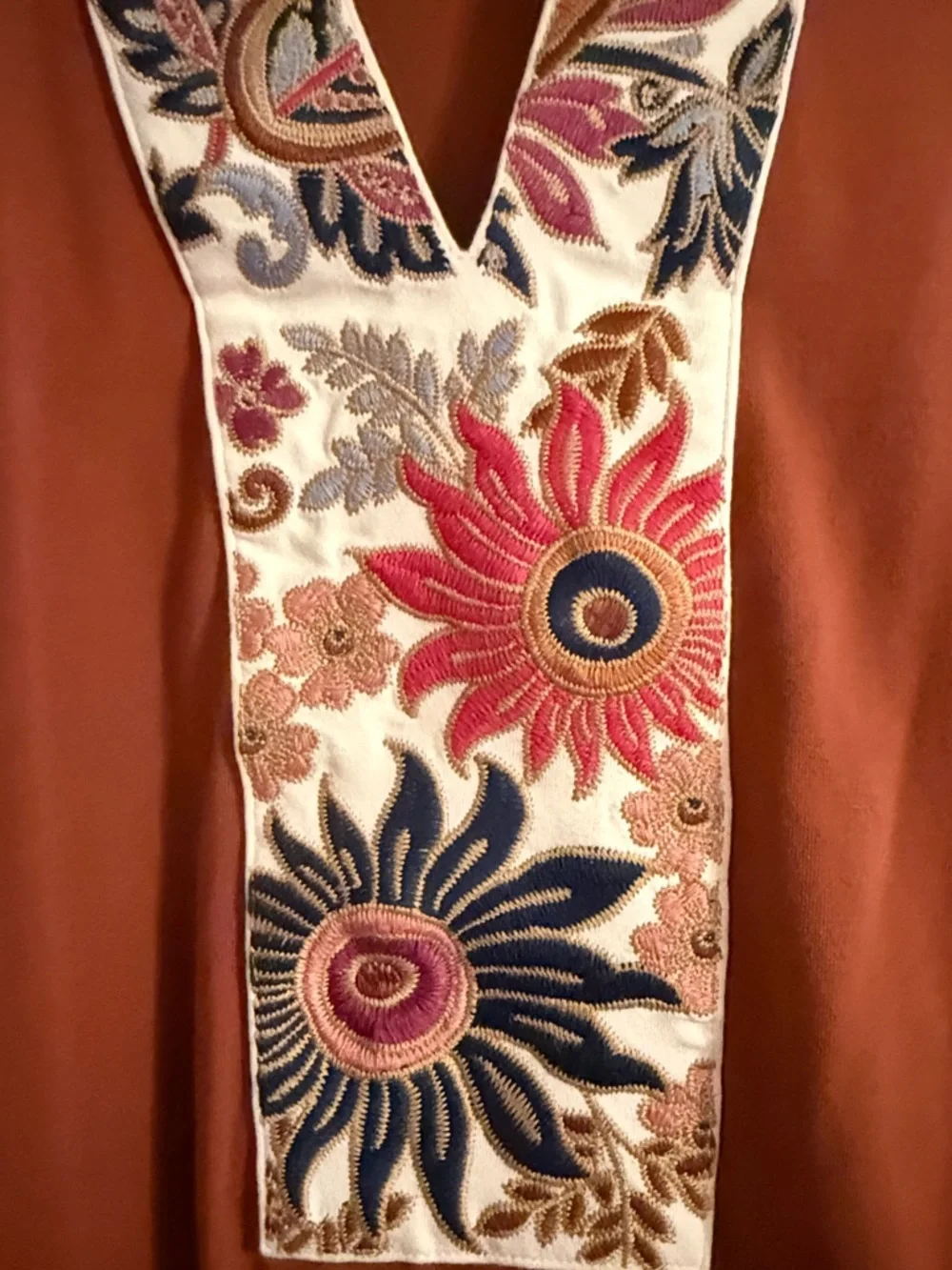 Spartina 449 Rust Long-Sleeve Tunic Dress with Embroidered Placket - Picture 2 of 6